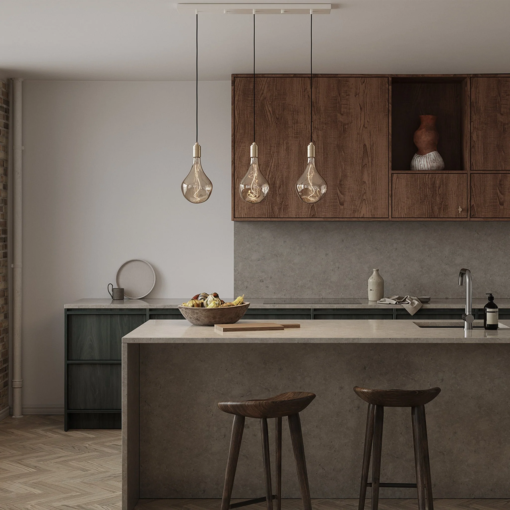 Linear Triple Pendant in Brass + Voronoi II - Image 3