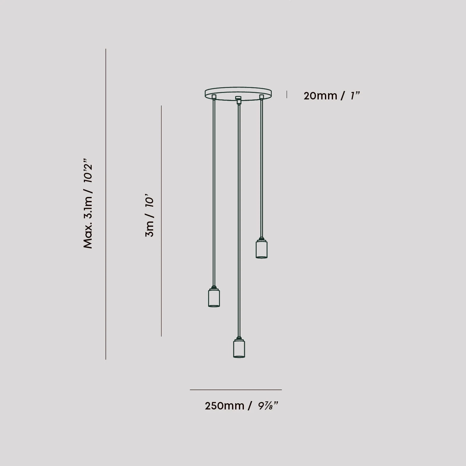 Triple Pendant in Graphite - Black Canopy - Image 6