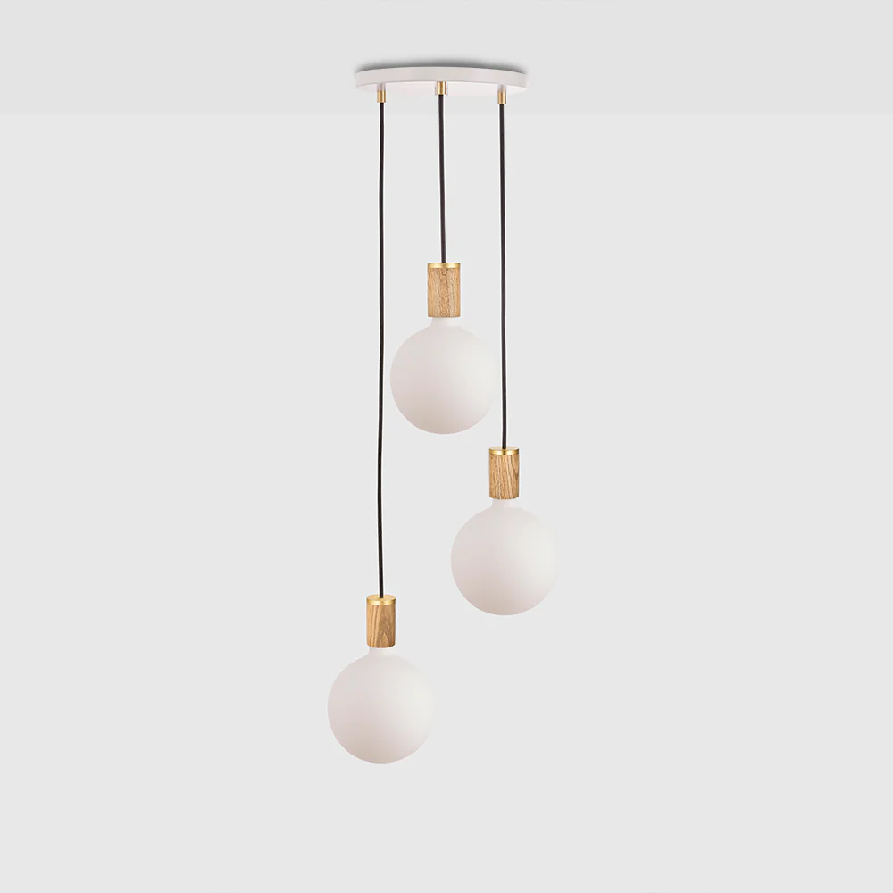 Triple Pendant in Oak + Sphere IV - White Canopy - Image 4