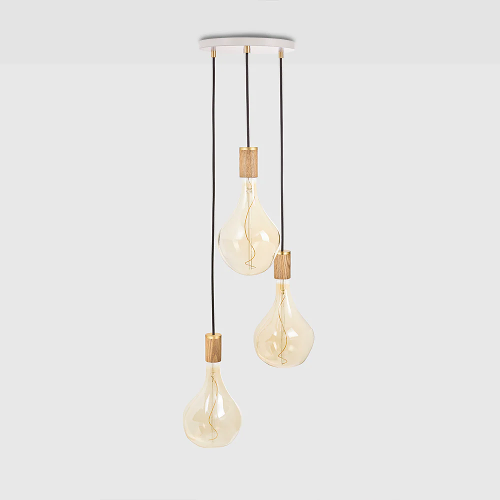 Triple Pendant in Oak + Voronoi II - White Canopy - Image 5