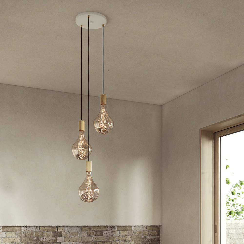 Triple Pendant in Oak - White Canopy - Image 4