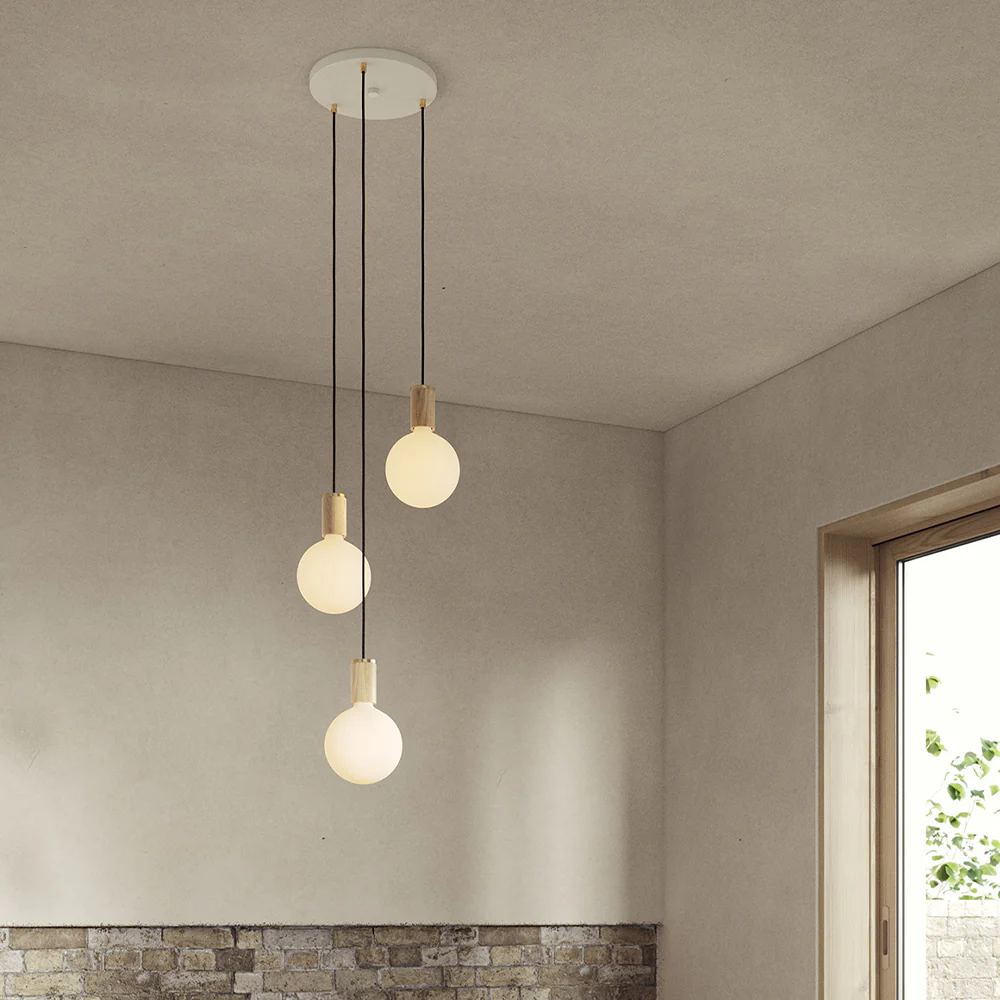 Triple Pendant in Oak - White Canopy - Image 5